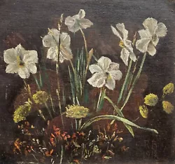 Buy Oil Painting R.b. Monogram 1918 Still Life With Flowers Daffodils 23,5 X 25,5 CM • 71.31£