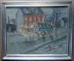 Buy Einar Madsen. Gouache. Horse Carriage In A Rainy Street. Framed. C1950 • 53.75£