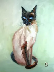 Buy Siamese Cat Original Oil Painting Wall Art Canvas Board 11x14 Inches • 35£