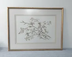 Buy Vintage Botanical Art Framed Cherry Blossom Branch Signed 1982 Floral Painting • 34.99£