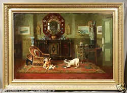 Buy Interior Scene Oil Painting  Child Playing With Dog  Signed A. M. Rossi, 1888 • 17,324.88£