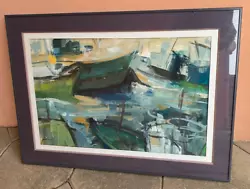 Buy Gouache Oil Painting Boats At Anchor Abstract Art Signed And Framed • 513.48£