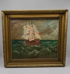 Buy Vintage Signed Oil On Board Painting In Gilted Frame Ship At Sea 11.5in X 10in • 75£