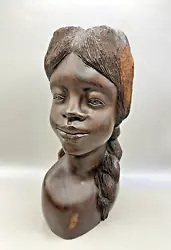 Buy VTG Solid Wood Hand Carved Woman Bust Head Jamaican Artist Signed M. Buckle 1991 • 89.30£