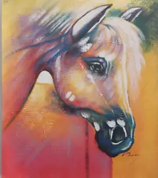 Buy Hand Painted Signed Oil Painting On Canvas Colourful Abstract Horse Wall Art  • 19.99£