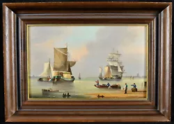 Buy FINE 20th CENTURY DUTCH OIL ON PANEL SHIPS BY THE COAST SEASCAPE PAINTING • 23.99£