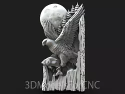 Buy 3D Model STL File For CNC Router Laser & 3D Printer Hawk And Fish Under The Moon • 2.47£