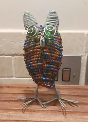 Buy African Hand Beaded Metal Wire Owl Figurine Ornament 13.5cm High Fantastic Gift • 20£