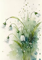 Buy 5x7 Print Of Snowdrops Serenity Impressionist Harmony, Watercolor Painting • 4.99£