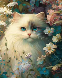 Buy Louis Wain Pet Ragdoll Cat Flowers Painting 8x10 Canvas Fine Art Print • 11.84£