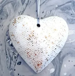 Buy Large Pearl White Heart With Gold Splatter Handmade Hand-Painted Wall Hanging • 10.89£