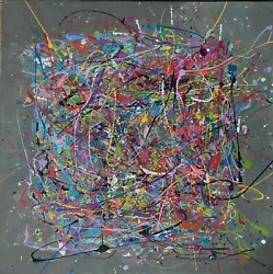 Buy Large Jackson Pollock Style ABSTRACT ACRYLIC 90 X 90cm Canvas PAINTING • 150£