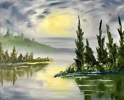 Buy Signed Orginal Oil Painting | Sunset Landscape Bob Ross Style Art Collectible • 83.64£
