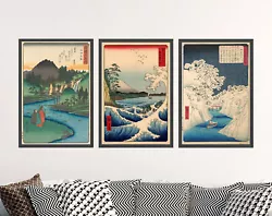 Buy Utagawa Hiroshige Set Of 3 Art Print Poster Painting - Seascape At Satta Japan • 199£
