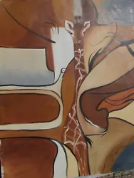 Buy Modern Cute Giraffe Large Oil Painting Canvas Contemporary Art Brown Cream Grey • 28.95£