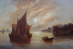 Buy John Moore Of Ipswich 1820-1902. (Attrib' To) Estuary At Sunset. Oil On Canvas. • 245£