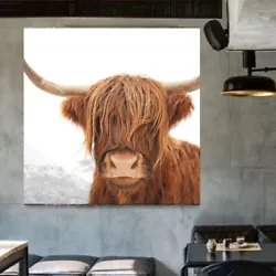 Buy Scottish Highland Cow Printed Canvas Wall Art Picture Square Wrapped Wood Frame • 34.99£
