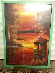Buy Sunset Painting Of Fishermen And Hut - Vintage • 5£