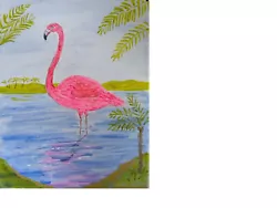 Buy Art Pink Flamingo, With Palm Trees, 12  X 9  Canvas, Painted Edges • 20£