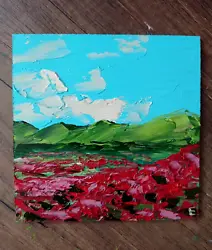 Buy Hills Field Poppies Painting Flowers Art Original Artwork Oil Landscape 6 X 6  • 28.84£