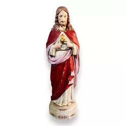 Buy RARE Antique German Bisque Sacred Heart Jesus Porcelain Statue 7950 - 38cm 15in • 126.65£