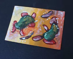 Buy Abstract Turtles Orange Green Original ACEO Art Card Mixed Media Mini Artwork • 2.49£