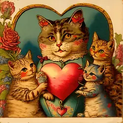 Buy Louis Wain Cute Pet Cat Kitten Valentine's Day Painting 8x8 Canvas Art Print • 11.84£
