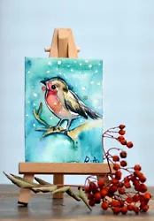 Buy ACEO Original Miniature Watercolour Painting, Bird Robbin, In The Snow, Art Card • 9.99£