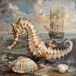 Buy Maritime Paintings Seahorse And Ship, Seahorse Ship, Art Print Canvas • 35.15£