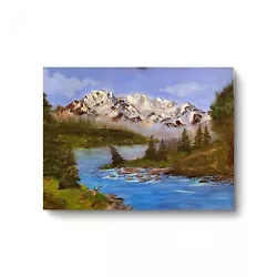 Buy Original Acrylic Painting On Canvas Large. Mountain, River, Trees, Grass, Clouds • 2,450£
