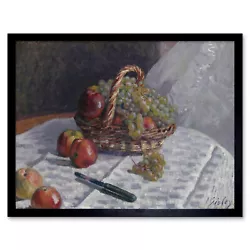 Buy Alfred Sisley  Apples And Grapes In A Basket Painting Art Print Framed 12x16  • 10.99£