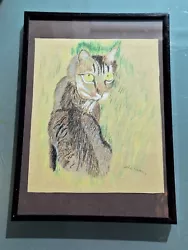 Buy Small Framed Drawing, Cat, Signed • 10£