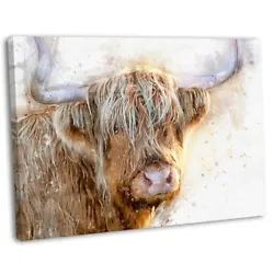 Buy Highland Cow Watercolour Painting Canvas Print Framed Wall Art Picture .6 • 17.99£