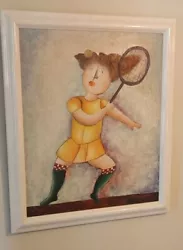 Buy JOYCE ROYBAL 20 ×24  Signed, Framed Painting GIRL IN YELLOW PLAYING TENNIS  • 103.77£