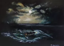 Buy Original Painting.  Seascape Storm Boat. Fine Art.Signed K Eggleston • 19.99£