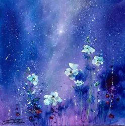 Buy Midnight Enchantia - Starlit Floral Purple/Blue Dreamy Art  - By J TAYLOR • 175£