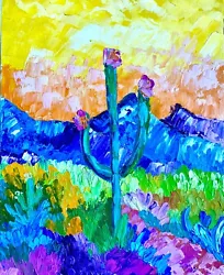 Buy Desert Oil Painting National Park Arizona Painting Cactus Wall Art Impasto • 44.24£
