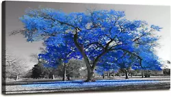 Buy Wall Art Painting Contemporary Blue Tree In Black And White Style Fall Landscape • 52.08£