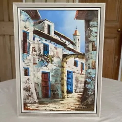 Buy 20th Century Oil Painting Of A Mediterranean Town Village Landscape Scene • 20£