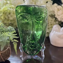 Buy Modernist Glass Face Sculpture Mask Green Clear Tabletop Wall Mid Century 10” • 62.74£