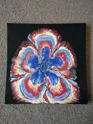 Buy Original Fluid Acrylic Pour Abstract Art Painting 12 /30cm Canvas Red Blu Flower • 5£