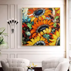 Buy Mintura Handpainted Sunflower Oil Paintings On Canvas Modern Home Decor Wall Art • 97.65£