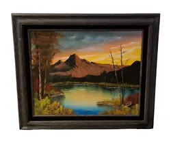 Buy Vintage Oil On Canvas Landscape Painting Mountain At Sunset Bob Ross Style • 169.15£