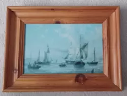 Buy Antique Pine Framed Painting Of Boats At Sea (34cm X 26cm) • 2.50£