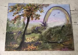 Buy Dolly Spirit Art Oil On Canvas Board Painting Tree Rainbow Birds Spiritual 9x12” • 41.30£