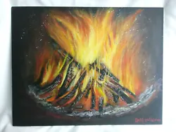 Buy Fireplace Fire Original Acrylic  Painting 11x14 Canvas Panel Wall Art Home Decor • 34£