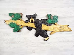 Buy Hand Carved BLACK BEAR CUB On PINE CONE BRANCH Wall Art Wood Carving Chainsaw • 107.75£