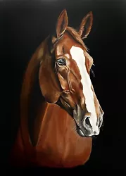 Buy COA Original Art Acrylic Painting Chestnut Horse Portrait 20 X28  Vintage • 205.23£