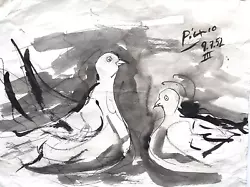 Buy Original Pablo Picasso Hand Painted Ink On Paper Doves Signed, Not A Print • 289£
