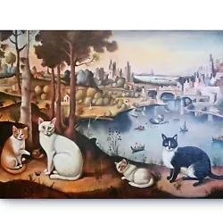 Buy ORIGINAL Painting Oil Contemporary Modern Art Landscape Ship Cats By Watts 12x16 • 82.69£